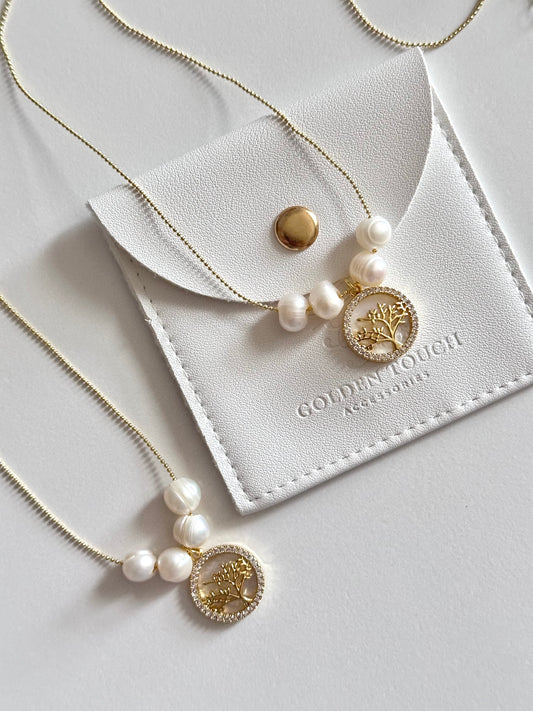 Dainty Tree of Life Mother of Pearl Necklace – Adjustable Gold Necklace