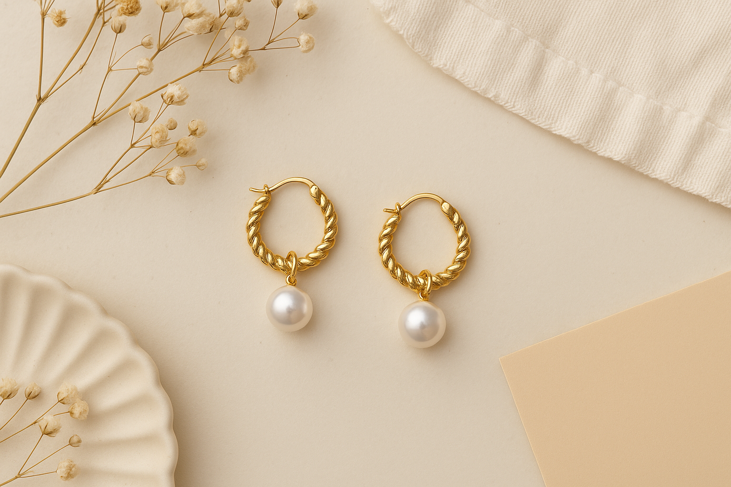 Sarai Braided Pearl hoops