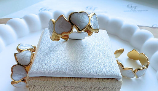 Golden Hearts Mother of Pearl Ring (Adjustable)