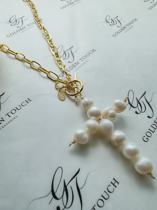 Santorini Fresh Water Cross Necklace