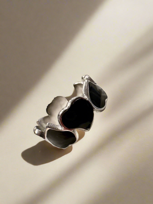 Modern Black Heart Open Adjustable Ring