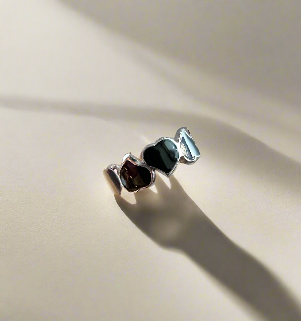 Modern Black Heart Open Adjustable Ring