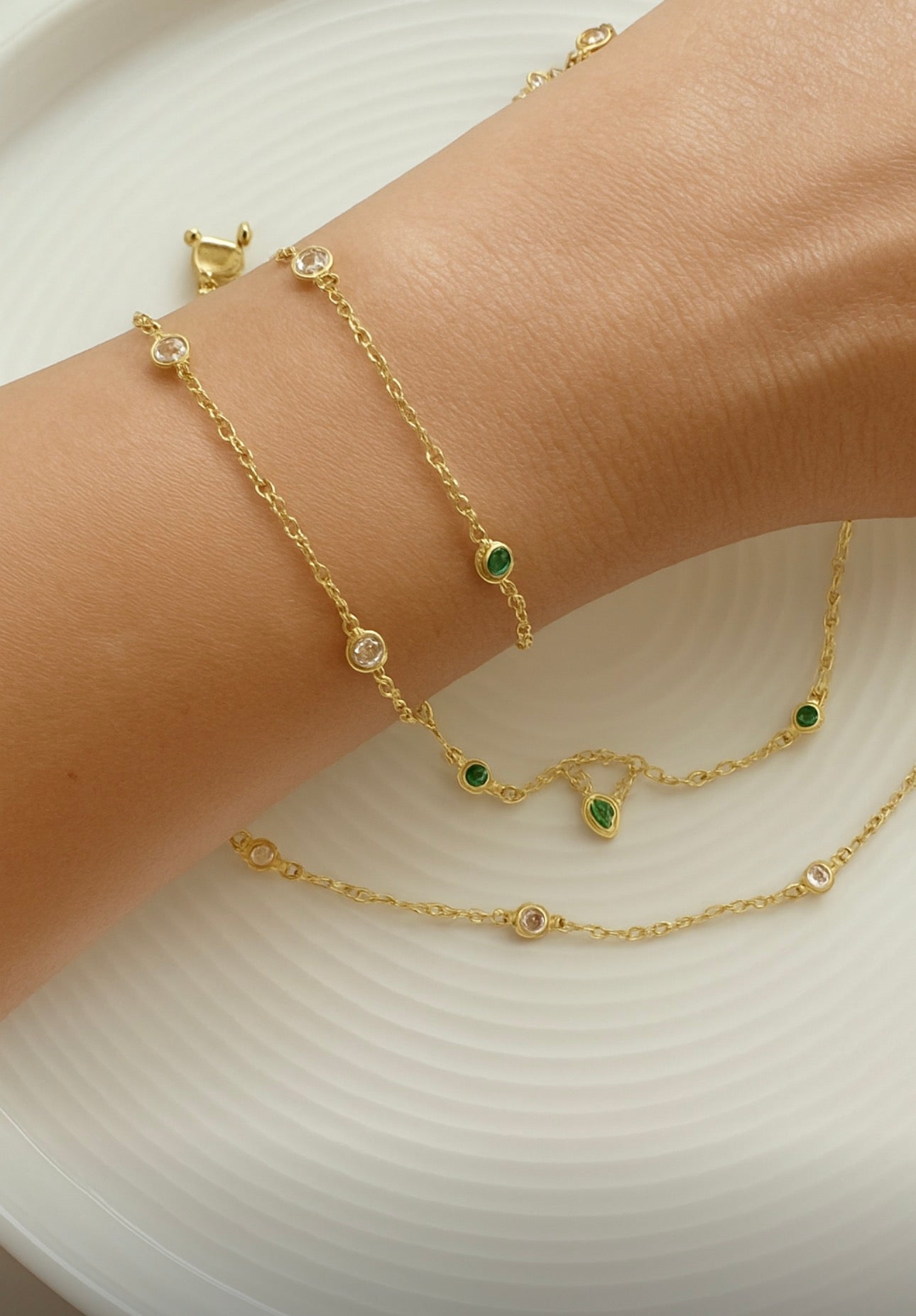 Cecilia Gold Zircon Station Bracelet – 18K Gold Plated Dainty Bracelet