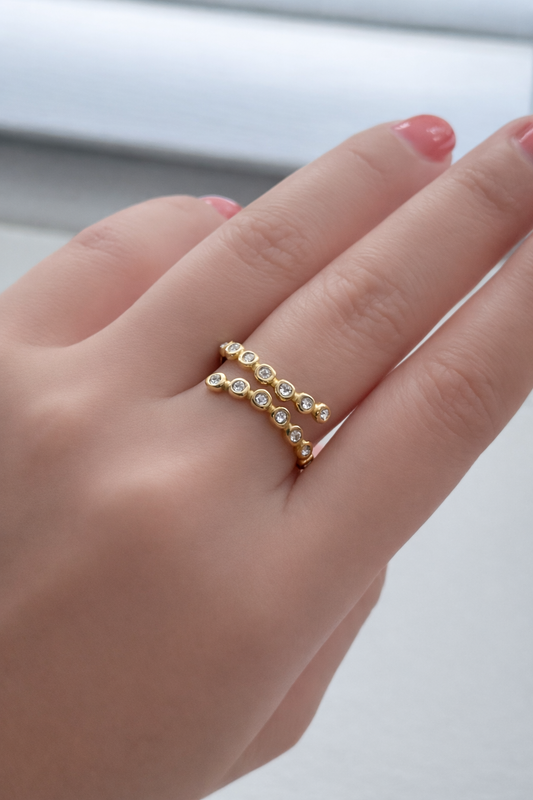White Bezel Stacking Ring – Gold Tone