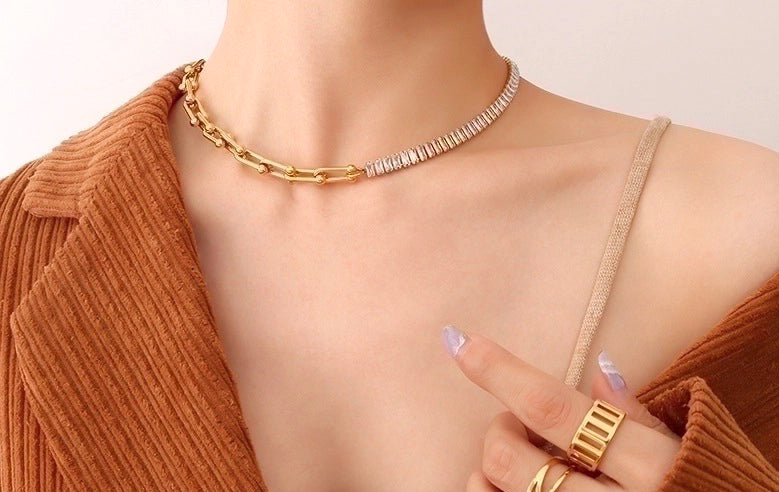 Emmy Diamond Link Necklace – 18K Gold Plated Stainless Steel | Signature Piece