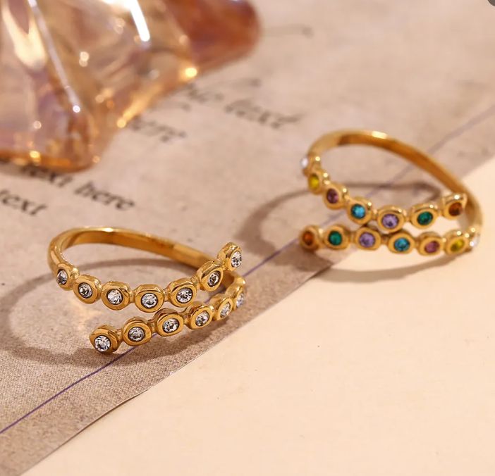 Multicolor Bezel Stacking Ring – Gold Tone