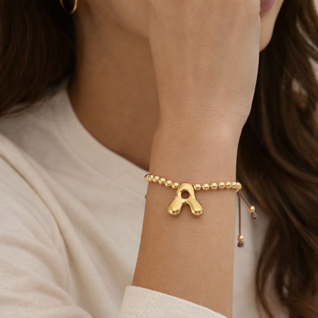 Gold Initial Beaded Bracelet