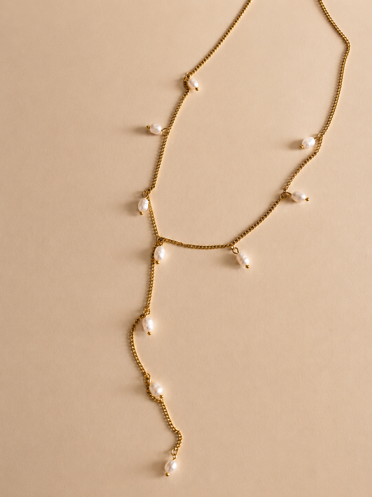 Summer Pearls Lariat Necklace - Beachy Chic Waterproof Jewelry