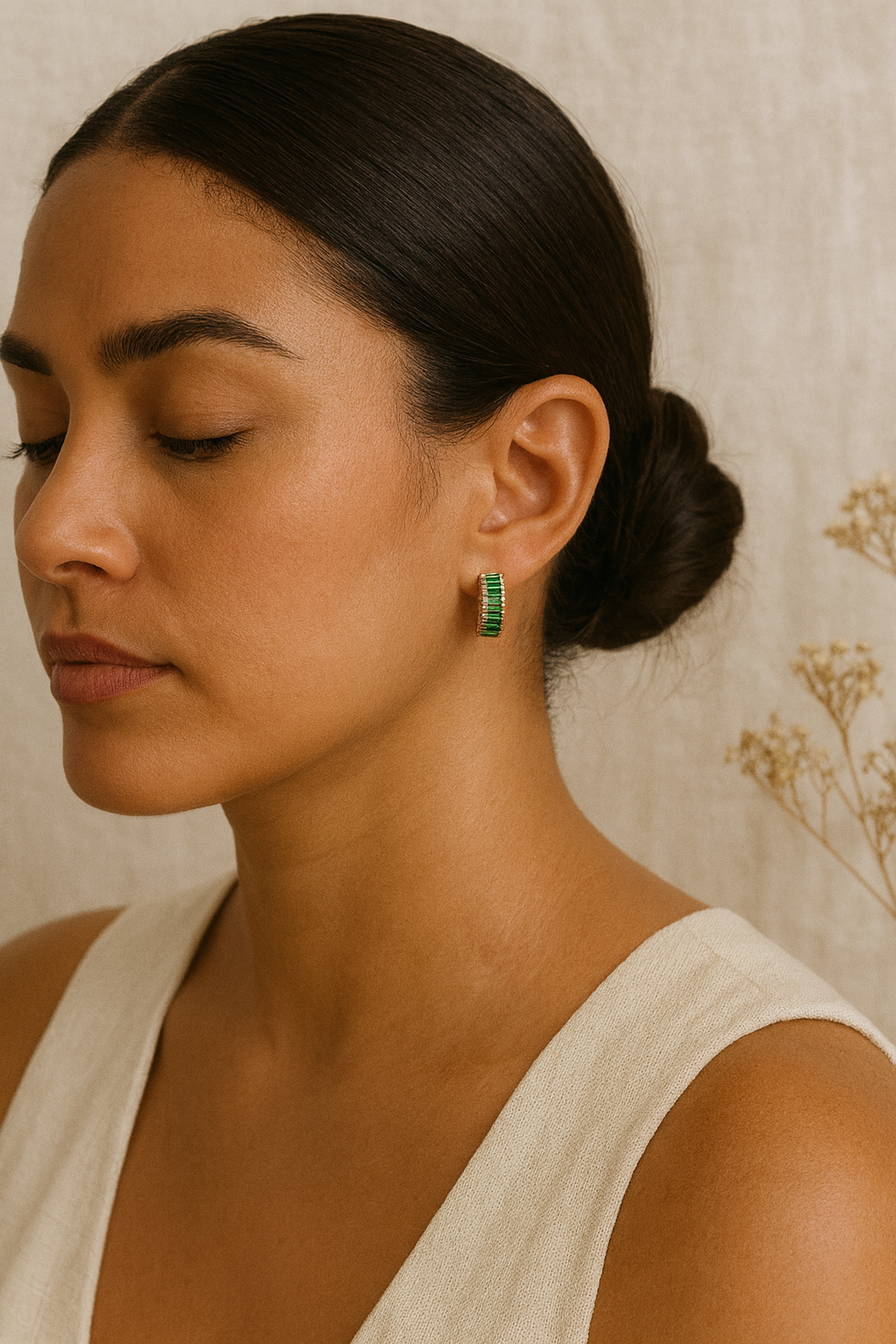 Gold Emerald Huggie Earrings – Baguette CZ