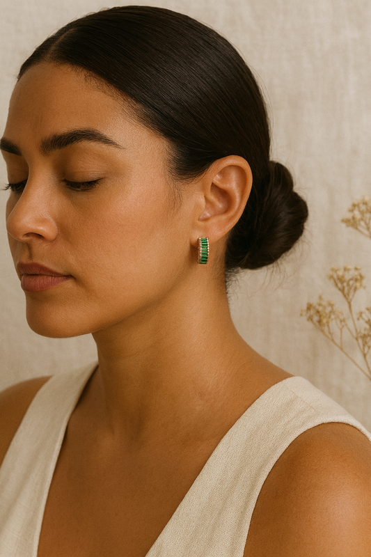 Gold Emerald Huggie Earrings – Baguette CZ