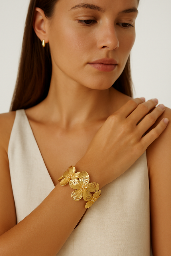 Flower Cuff Bracelet Gold Silver