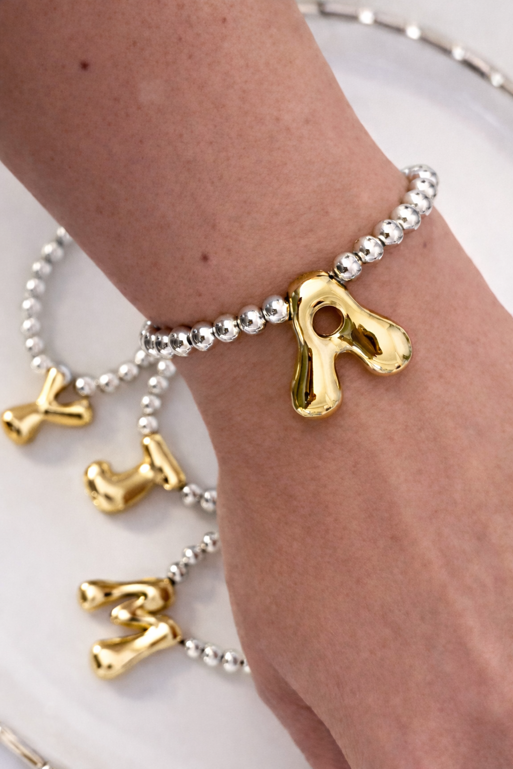 Gold Initial Beaded Bracelet