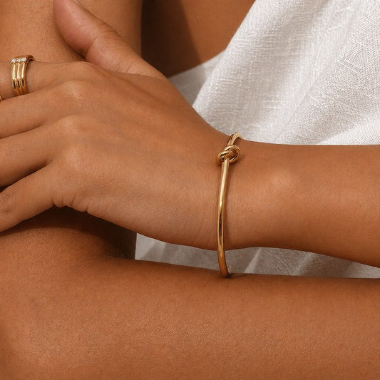 Gold Knot Cuff Bracelet – 18K Gold Plated Stainless Steel (Adjustable | 2mm, 3mm, 4mm)