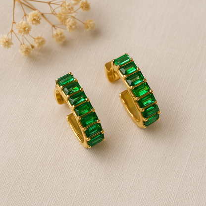 Gold Emerald Huggie Earrings – Baguette CZ