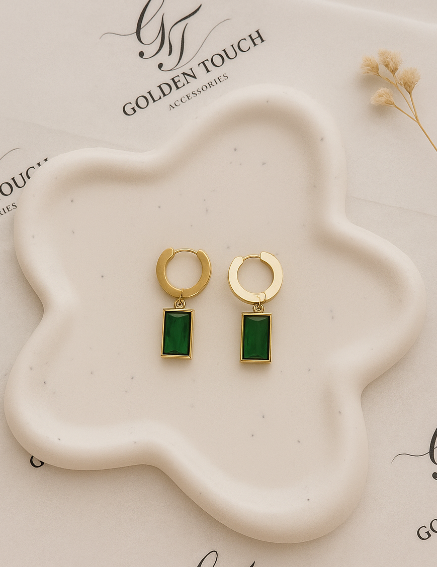 Gold Emerald Baguette Hoop Earrings