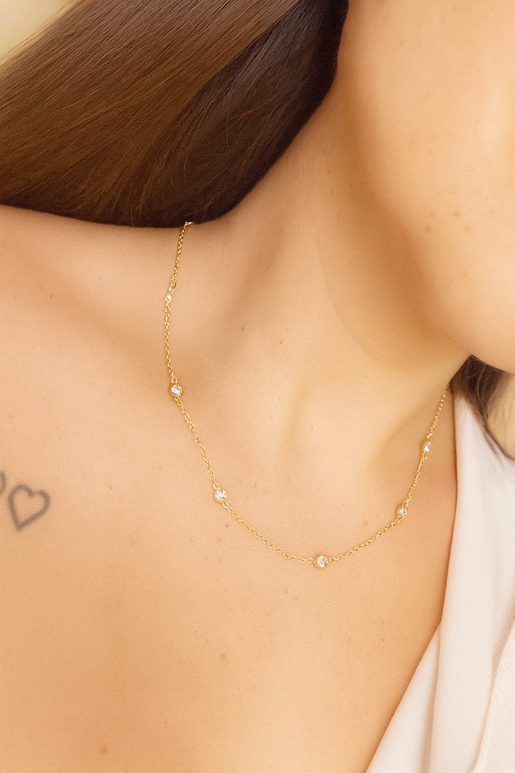 Cecilia Gold Zircon Station Necklace – 18K Gold Plated Dainty Layering Necklace