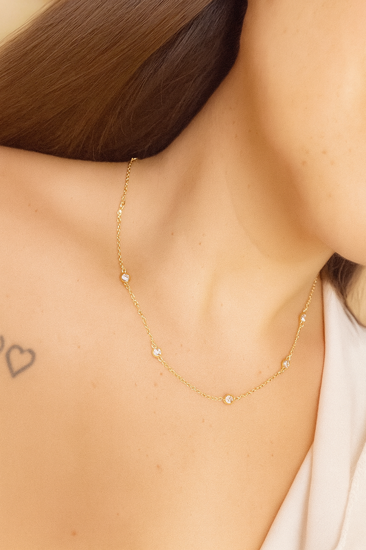 Cecilia Gold Zircon Station Necklace – 18K Gold Plated Dainty Layering Necklace