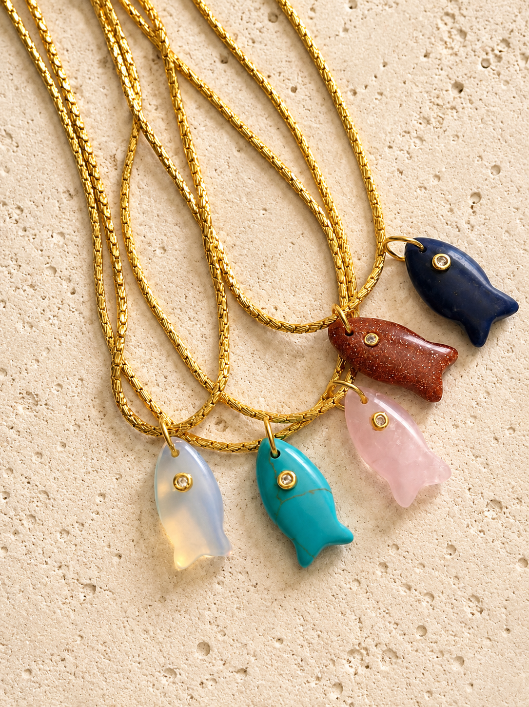 Gemstone Fish Pendant Necklace