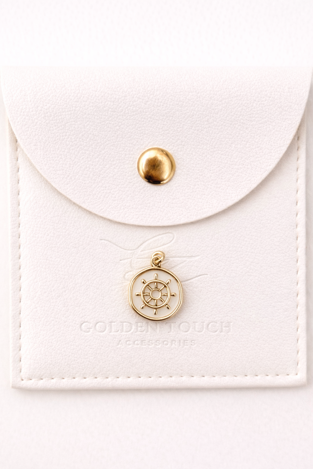 Boats wheel in gold with white background round charm pendant