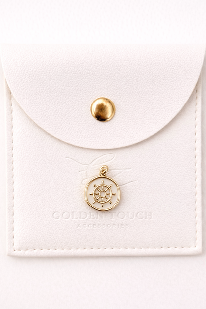 Boats wheel in gold with white background round charm pendant