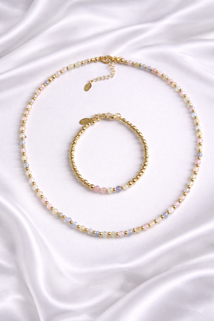 Pastel Gemstone Necklace | Bracelet– Gold Beaded