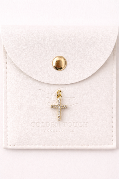 small gold cross with tiny zirconia details charm