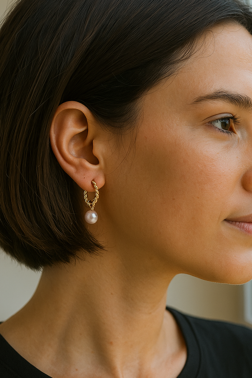 Sarai Braided Pearl hoops