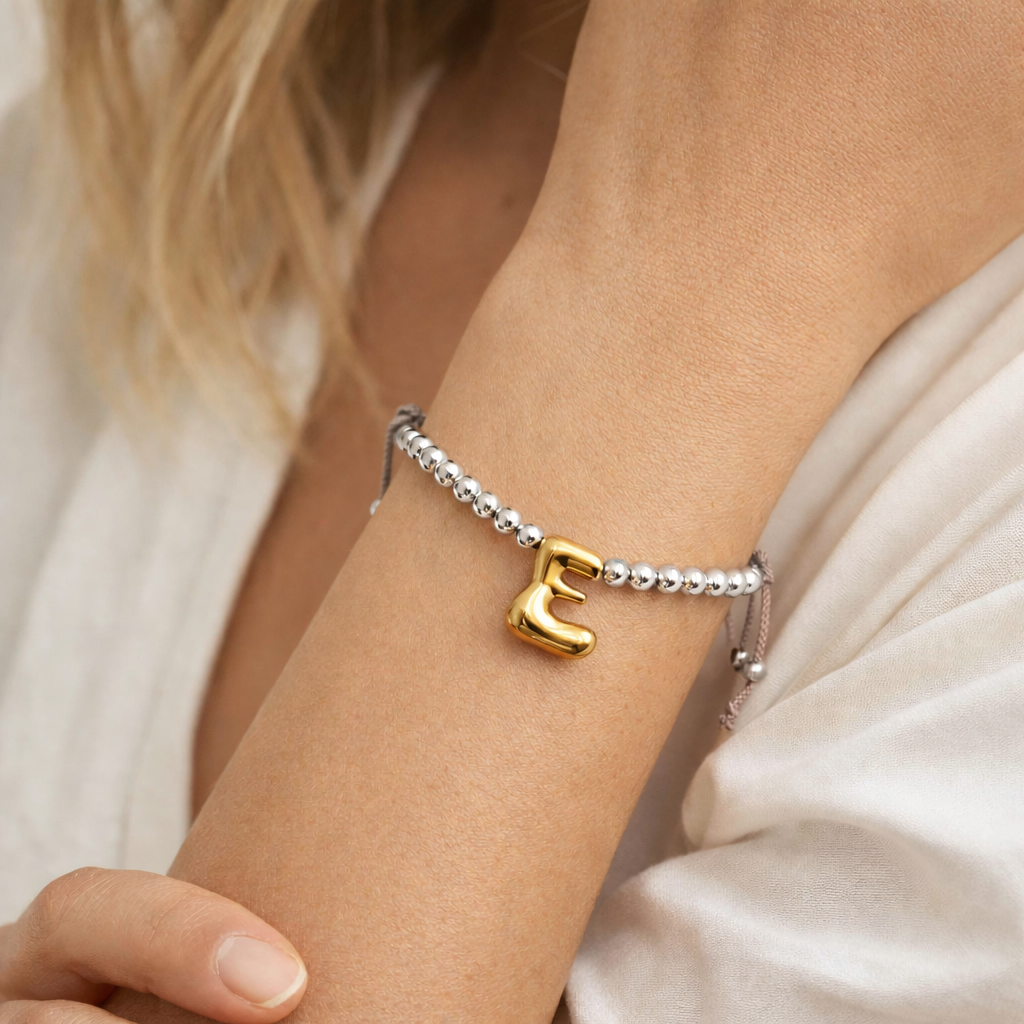 Gold Initial Beaded Bracelet