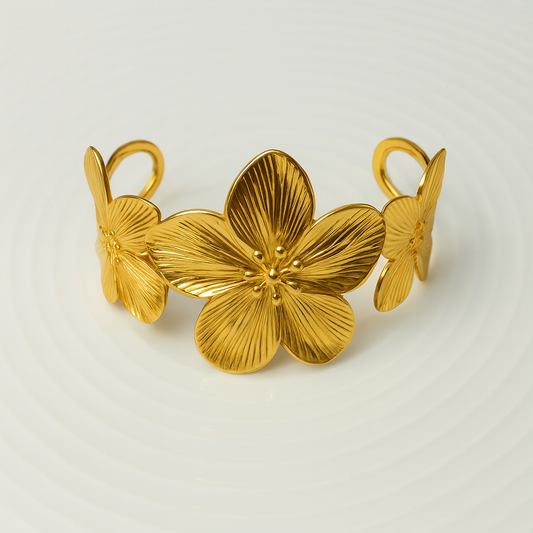 Flower Cuff Bracelet Gold Silver
