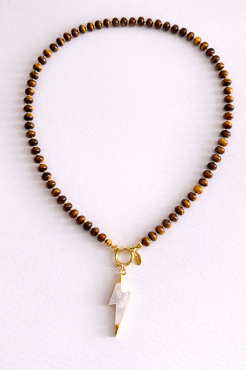 Tiger Eye & Mother of Pearl Bolt Necklcace Set