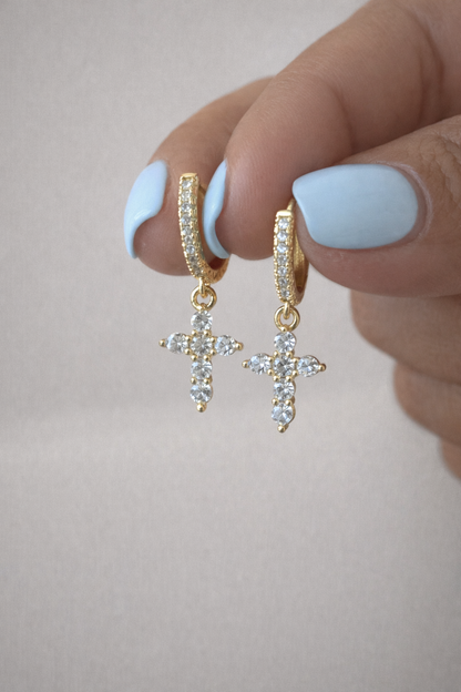 Dainty Crystal Cross Huggies