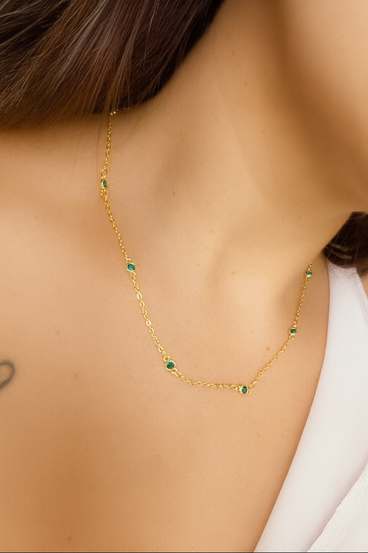 Cecilia Gold Zircon Station Necklace – 18K Gold Plated Dainty Layering Necklace