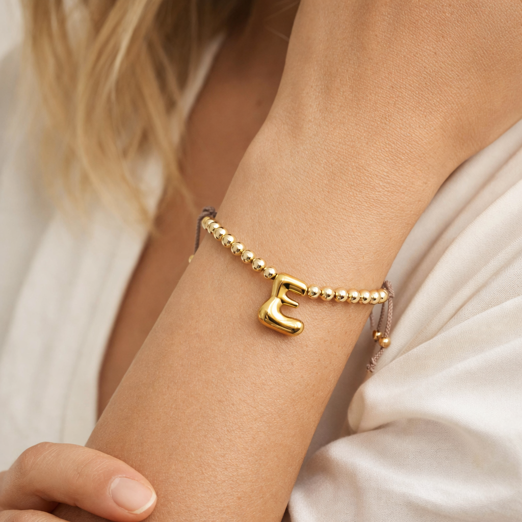 Gold Initial Beaded Bracelet