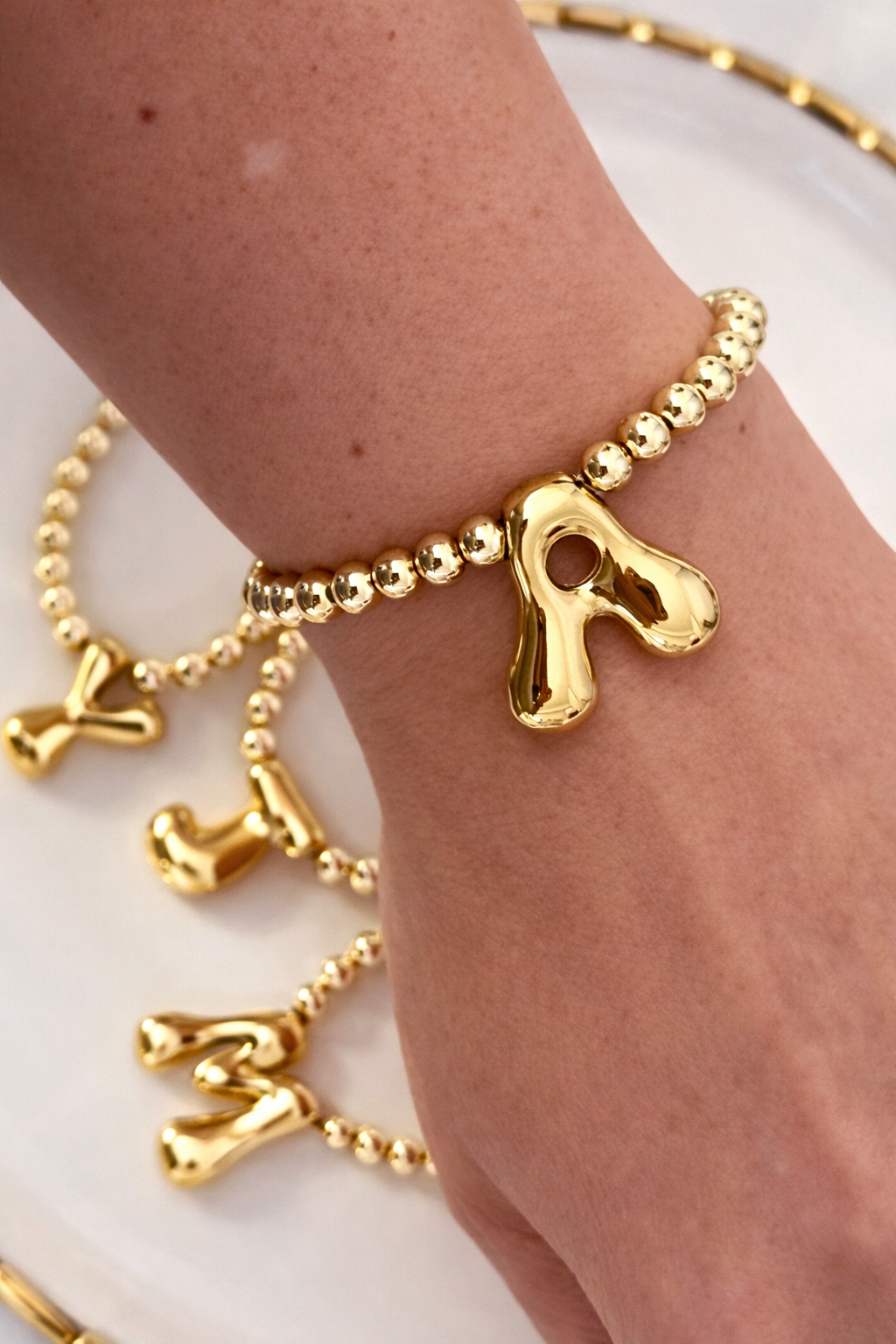 Gold Initial Beaded Bracelet