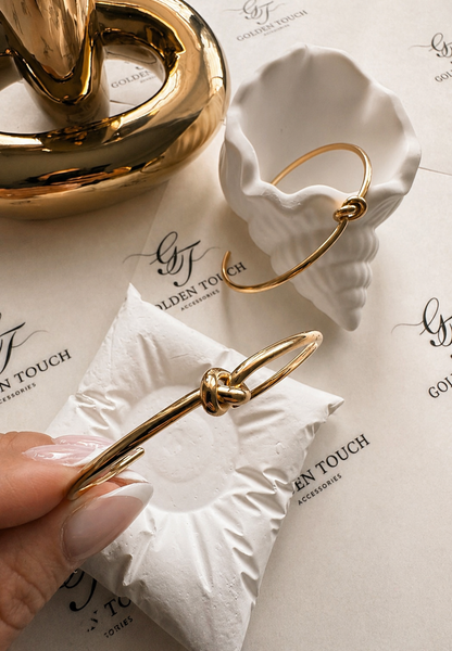 Gold Knot Cuff Bracelet – 18K Gold Plated Stainless Steel (Adjustable | 2mm, 3mm, 4mm)