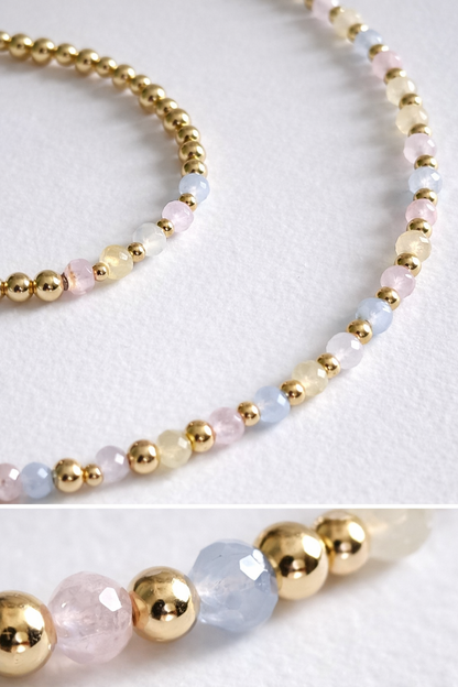 Pastel Gemstone Necklace | Bracelet– Gold Beaded
