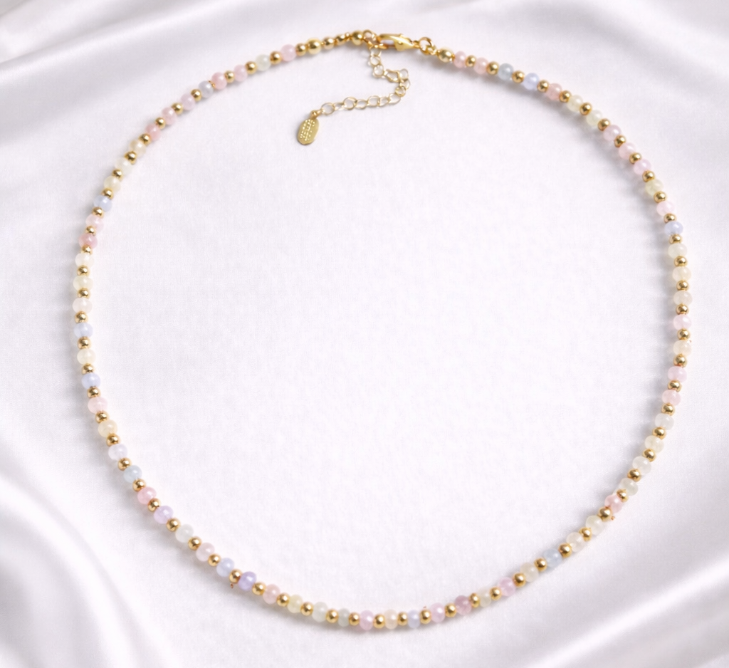 Pastel Gemstone Necklace | Bracelet– Gold Beaded
