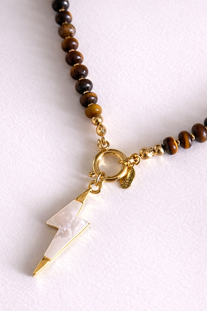 Tiger Eye & Mother of Pearl Bolt Necklcace Set