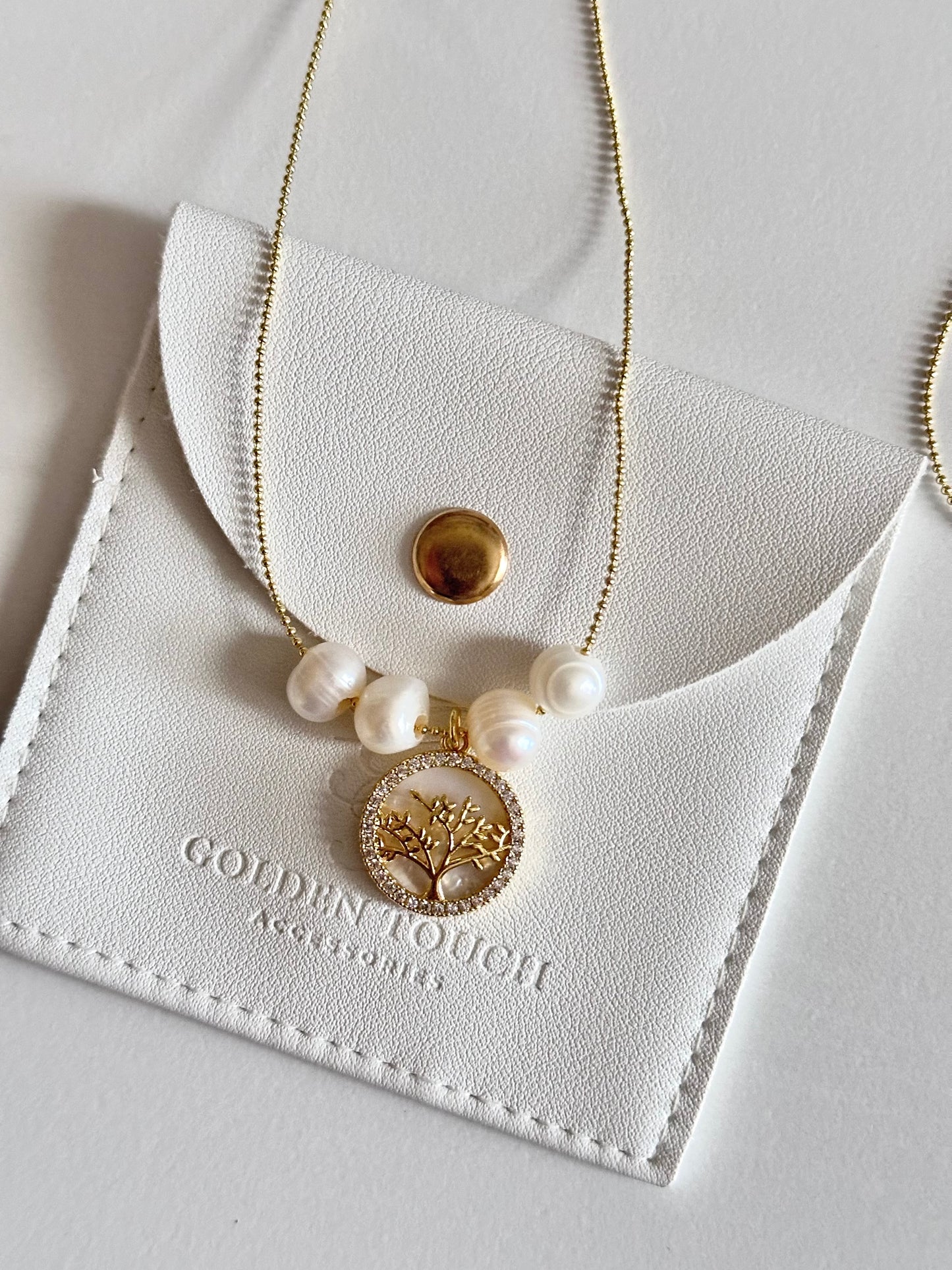 Dainty Tree of Life Mother of Pearl Necklace – Adjustable Gold Necklace
