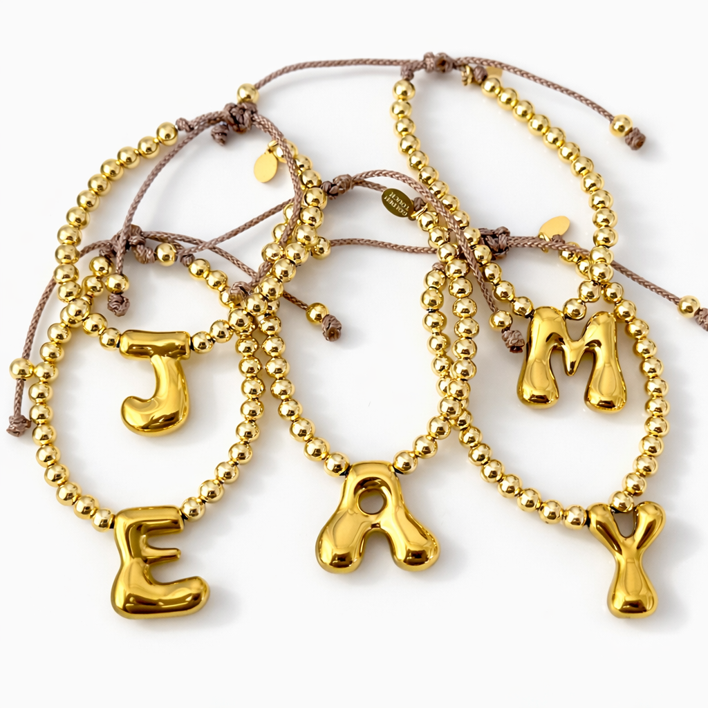 Gold Initial Beaded Bracelet
