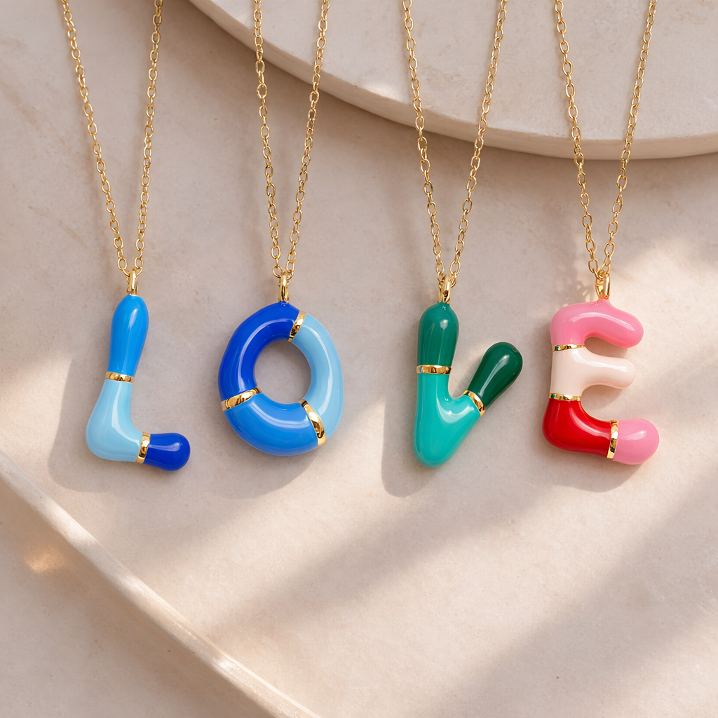 Custom Enamel Initial Necklace  – Miami Inspired Colors Stainless Steel