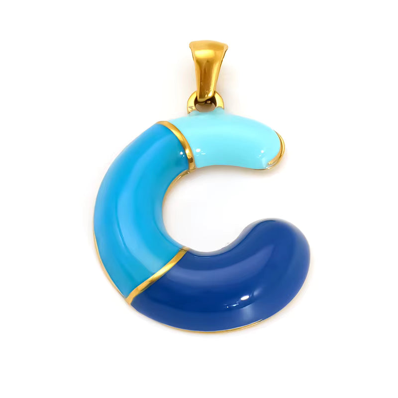 Custom Enamel Initial Necklace  – Miami Inspired Colors Stainless Steel