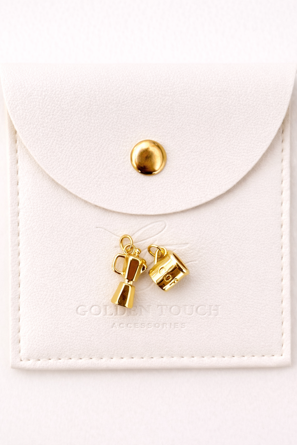 Cafesito charms. Coffee pot and cofee mug gold charms 