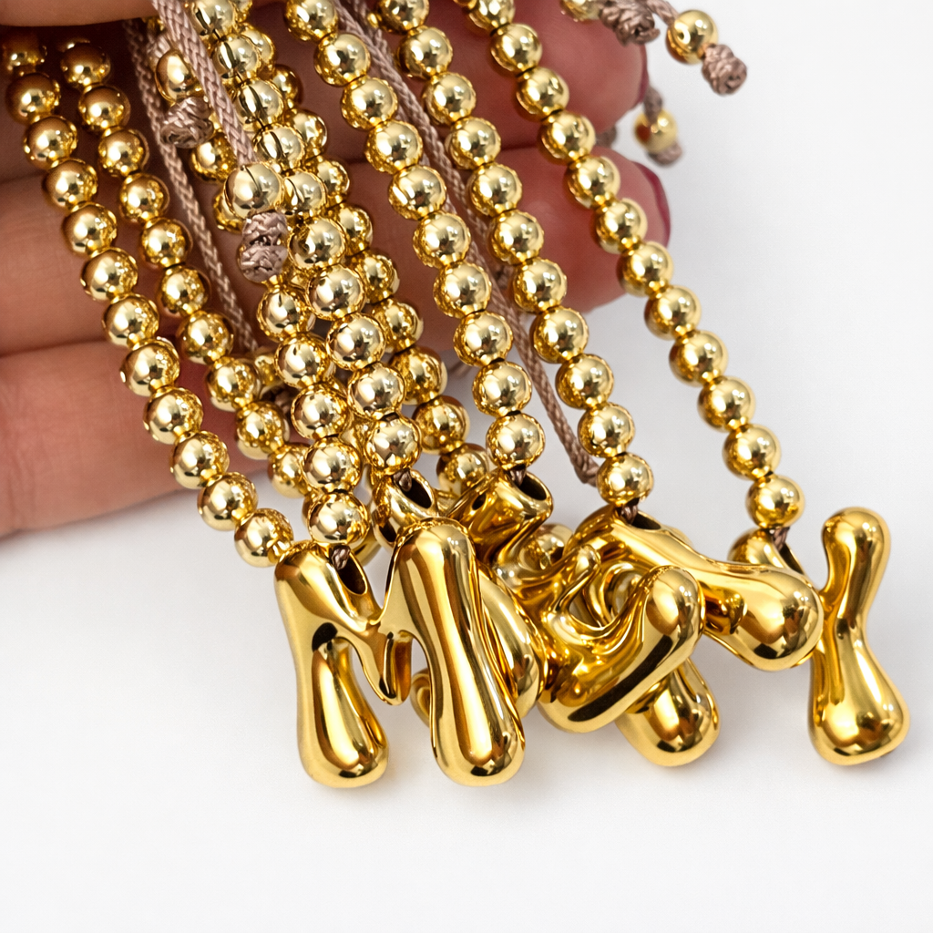 Gold Initial Beaded Bracelet