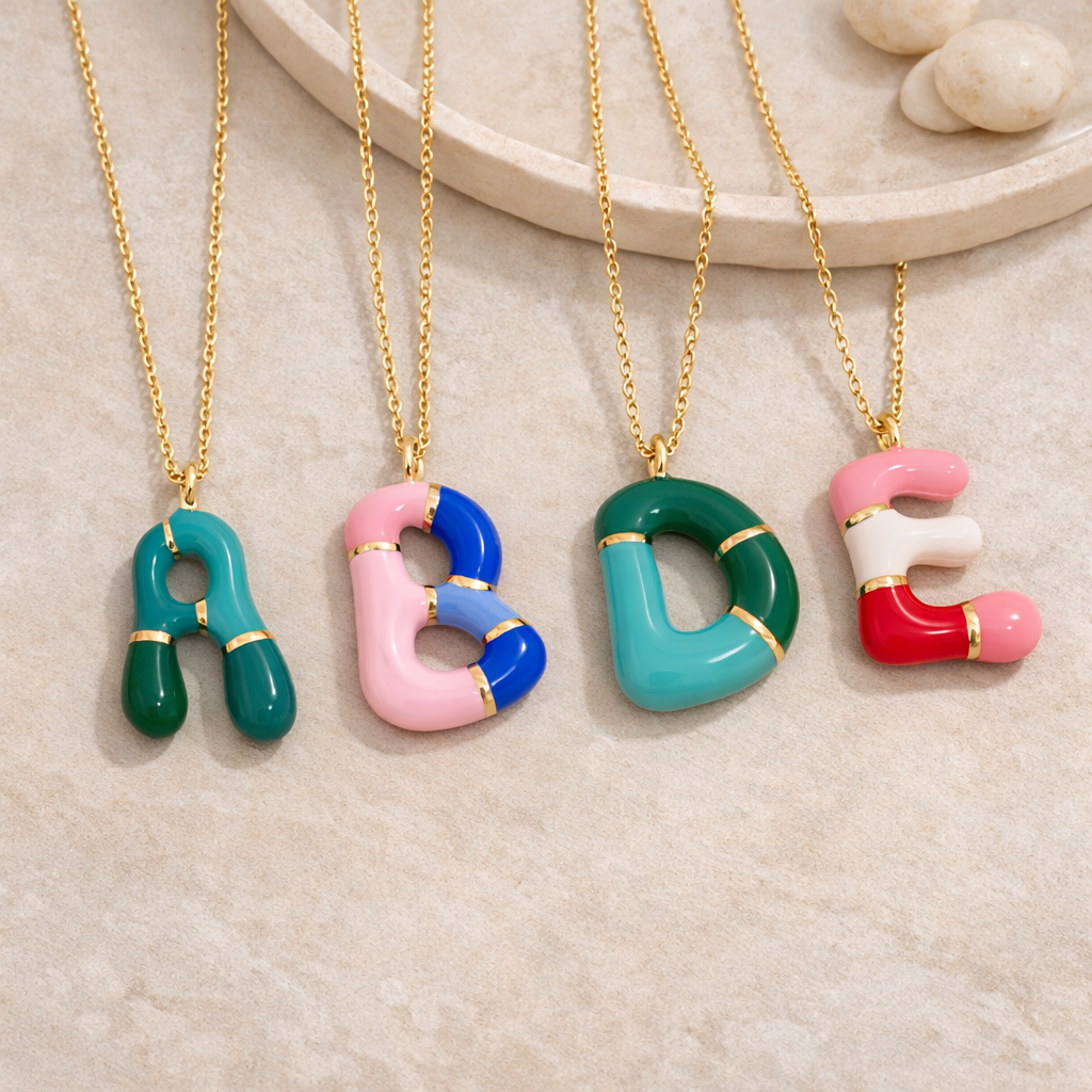 Custom Enamel Initial Necklace  – Miami Inspired Colors Stainless Steel