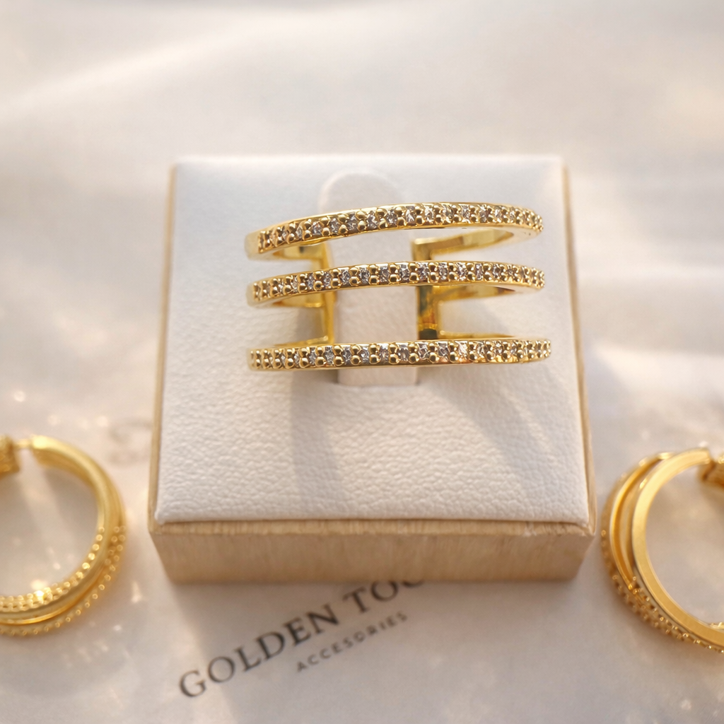 Modern Triple Band Gold Ring – Adjustable