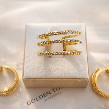 Modern Triple Band Gold Ring – Adjustable