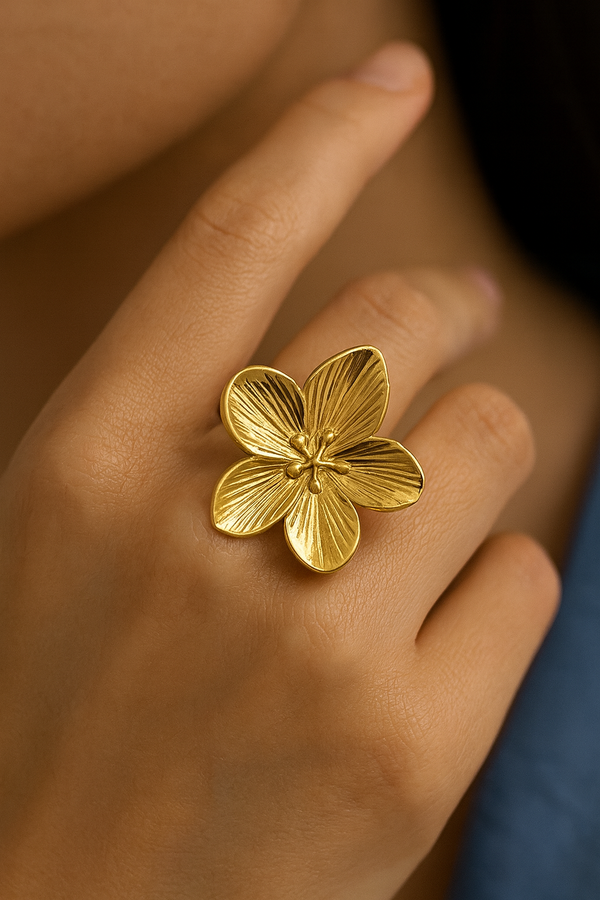 Golden Bloom Floral Statement Ring