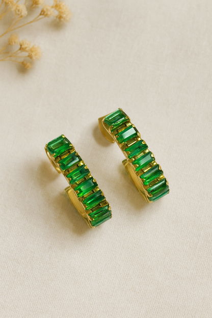 Gold Emerald Huggie Earrings – Baguette CZ