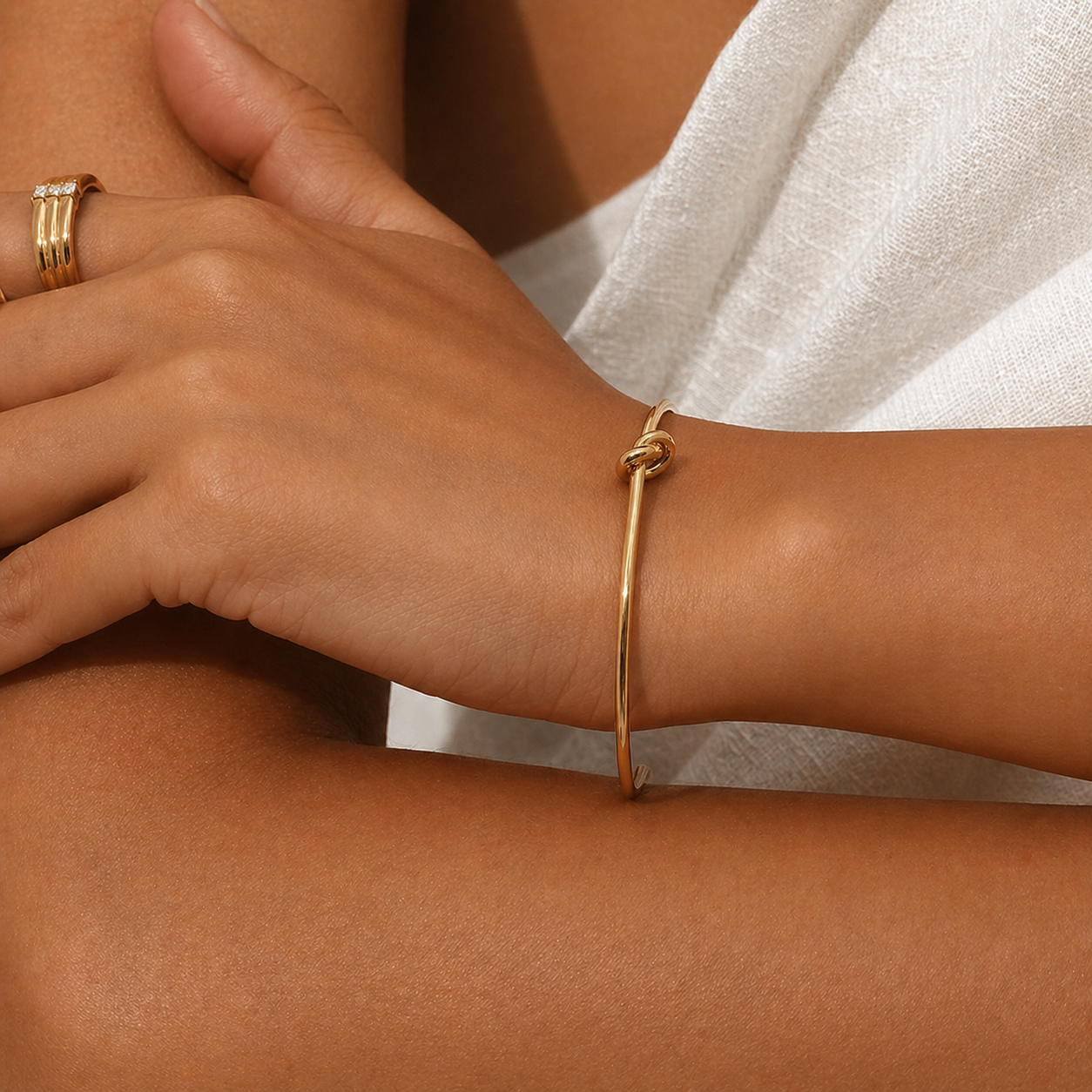 Gold Knot Cuff Bracelet – 18K Gold Plated Stainless Steel (Adjustable | 2mm, 3mm, 4mm)